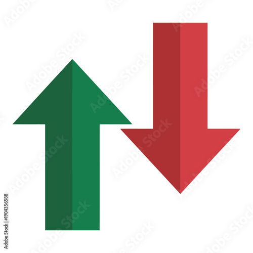 Green up arrow and red down arrow pointing opposites