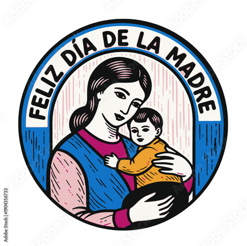 Mother and child illustration with Feliz Día de la Madre text