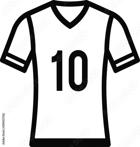 Simple illustration of a white soccer jersey with the number 10 on it.
