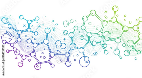 Abstract colorful chemical molecular structure illustration on isolated white background, representing science and innovation.