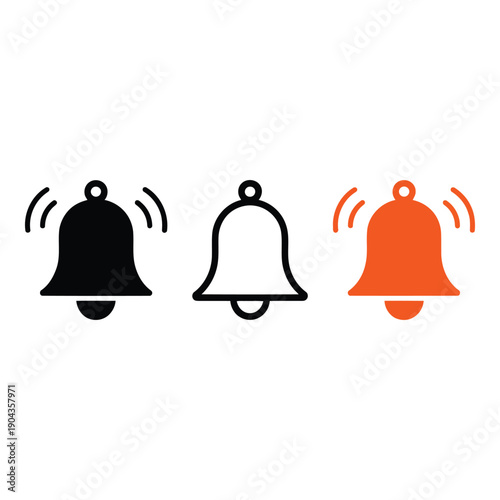 Three bell icons in different states and colors