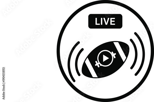 Live sports broadcast icon featuring an american football.