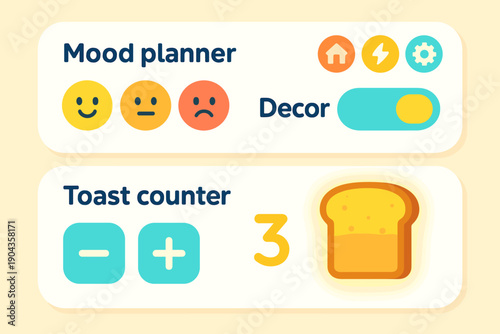 Mood planner and toast counter display showing options for mood selection and current toast count