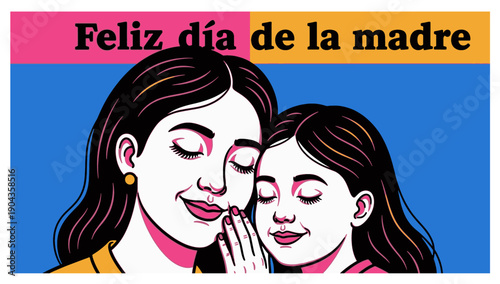 Mother and daughter in colorful pop art style celebrating Mother's Day