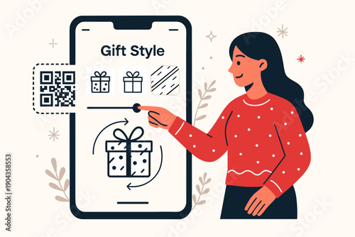 App user selects gift style on smartphone using touch screen in modern setting