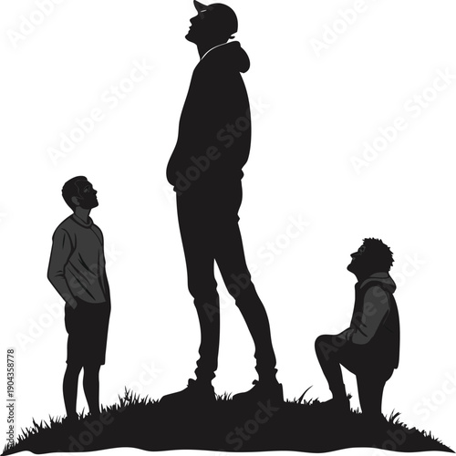 Silhouette Illustration of Three Figures with Central Authority

