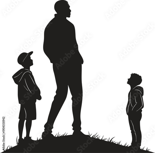 Silhouette Illustration of Three Figures with Central Authority

