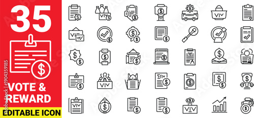 Modern vote and reward icon set, signifying participation, recognition, and achievement in a clean flat design.