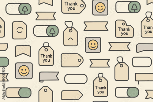 Thank you tags and icons arranged on a light background in a simple design pattern for various uses