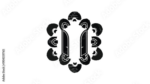 Geometric Symmetry and Style: An artistic black and white design showcasing intricate symmetry, patterns, and geometric elements. Perfect for adding a touch of modern sophistication.