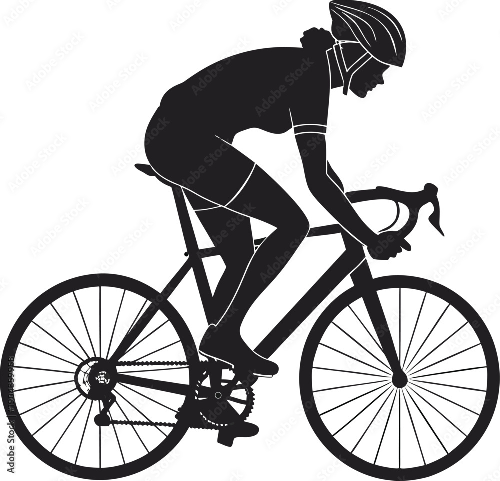 Fototapeta premium Silhouette of Road Cyclist in Racing Posture 