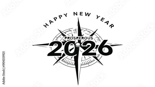 New Year Compass: A graphic design indicating the upcoming year, accompanied by a compass rose, all set against a backdrop, it evokes a sense of direction, guidance.
