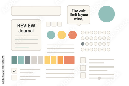 Ideas and tasks included in a review journal with different sections and formats for tracking progress and thoughts