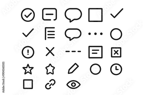 Icons showing various symbols for tasks, notifications, and communication used in design and user interfaces