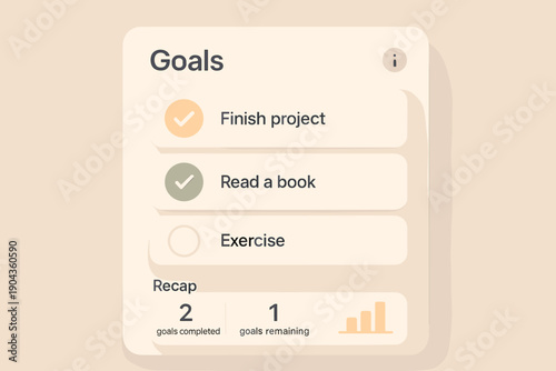 List of goals shows tasks to complete with progress details on a simple app interface