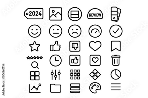 Icons for website design in 2024 showing emojis, ratings, and different symbols related to user interaction