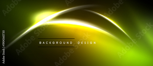 Abstract yellow neon glow. Smooth curves create dynamic background. Dark edges emphasize bright center. Modern design element.