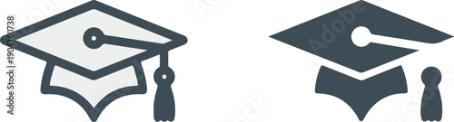 Modern minimalist graduation cap icons featuring both outline and solid versions ideal for educational websites apps or academic presentations