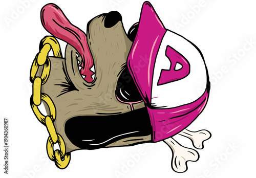 vector illustration of a cartoon dog with hat and sunglasses 