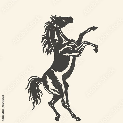 Powerful Rearing Horse Silhouette in Elegant Art Nouveau Style, Symbolizing Strength, Nobility, and Untamed Spirit