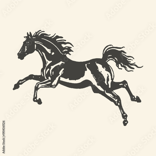 Dynamic Galloping Horse Silhouette in Elegant Art Nouveau Style, Capturing Speed, Freedom, and Equine Grace
