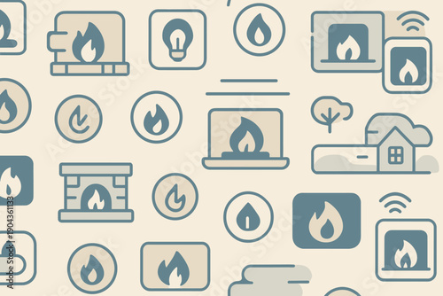 Different designs and icons showing fire in various shapes and forms on a light background
