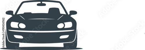 Front view of a dark blue convertible car silhouette minimalist vector illustration for automotive design and transportation concepts