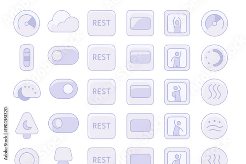 Icons for relaxation and wellness options in a user interface design for an application focused on self-care