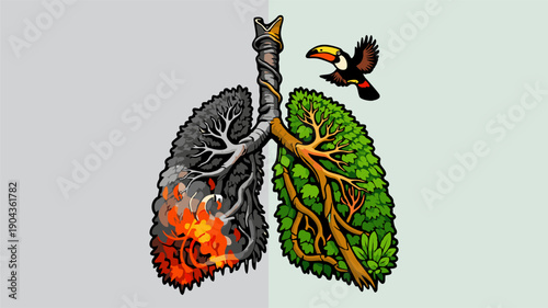 Healthy and Polluted Lungs Environmental Concept Illustration	
