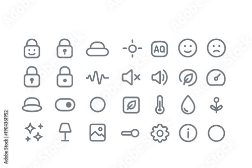 Collection of simple icons representing various functions and emotions in a minimalistic style for digital use in design projects