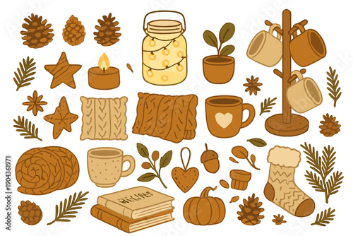 Festive fall decorations with cozy items and nature themes for seasonal celebration preparation