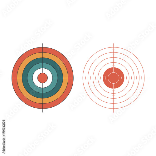 A colorful target and a red target on a white background