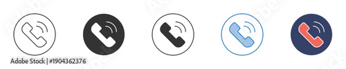 Dynamic collection of ringing telephone icons presented in multiple color schemes and artistic styles, signifying active communication and incoming calls for digital interface design elements