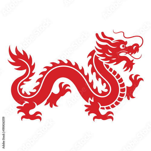 A red dragon on a white background