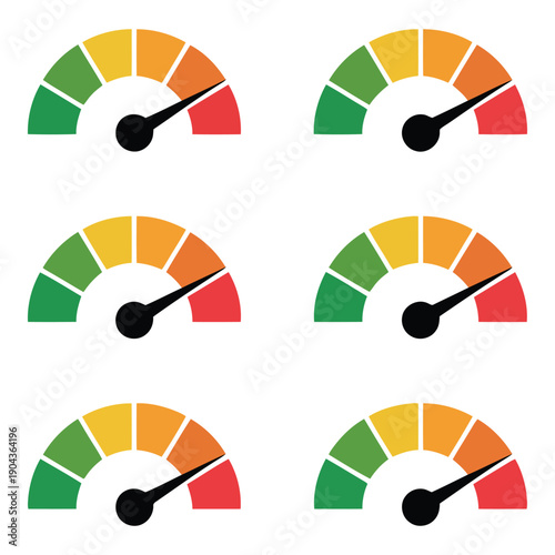 Six gauge meters with different color indicators