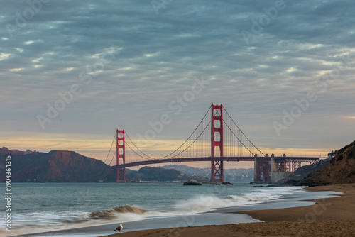 Golden Gate Bridge at Sunset Over San Francisco Bay: Scenic Coas