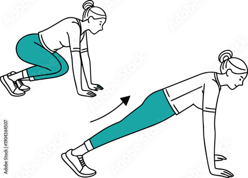 Minimal Line Vector Illustration of Push Up Workout Exercise
