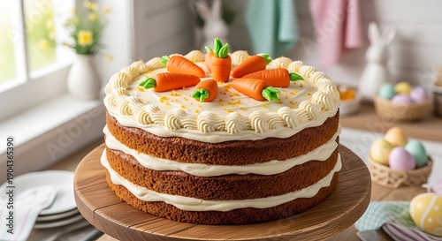 Festive Carrot Cake with Cream Cheese Frosting & Bunny Decor