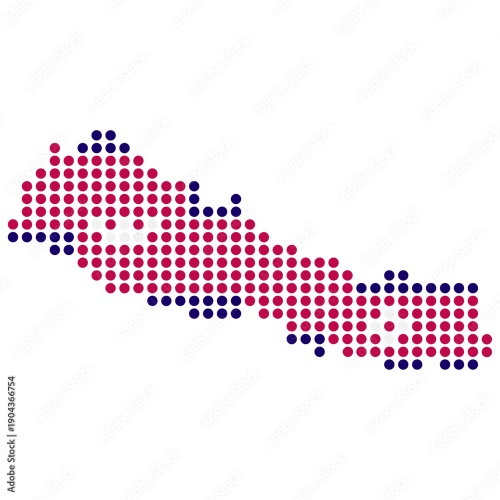 Obraz premium Map of red Nepal country in flag colors design in dots without background