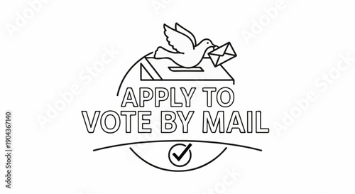 A dove carries an envelope to a mailbox with text about voting