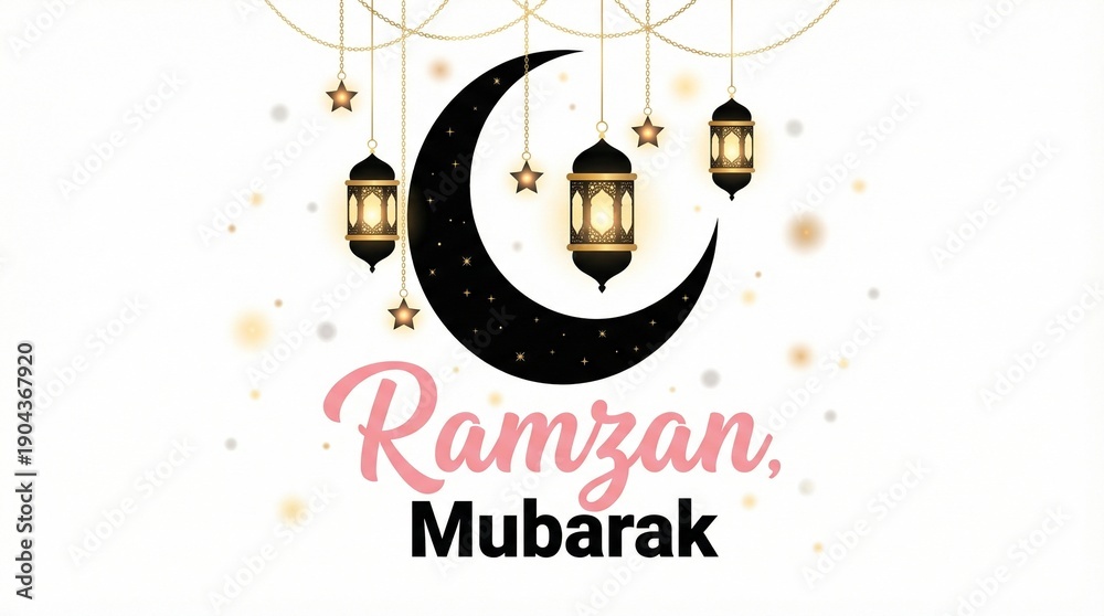 Fototapeta premium “Ramzan Mubarak greeting with crescent and lanterns”