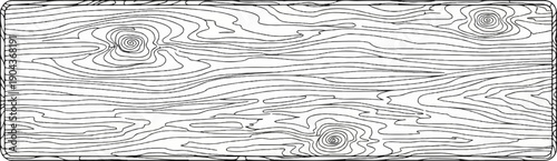 A black and white illustration of a wooden surface with prominent grain and knots