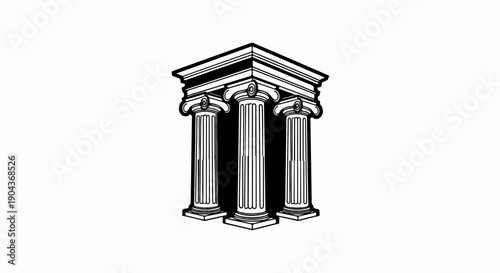 A black and white illustration of three fluted columns supporting an entablature