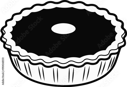 A black and white illustration of a round pie with a scalloped crust