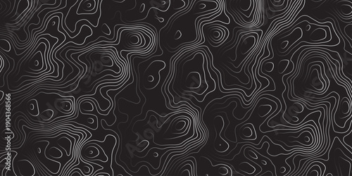 Abstract dark relief pattern with swirling map-like lines, organic motion, soft highlights, deep shadows, cinematic modern texture