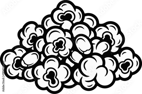 A black and white outline illustration of a pile of popcorn