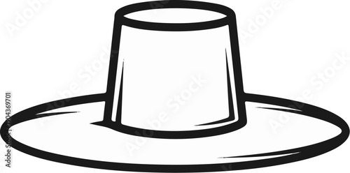 A black and white simple line drawing of a traditional pilgrim hat