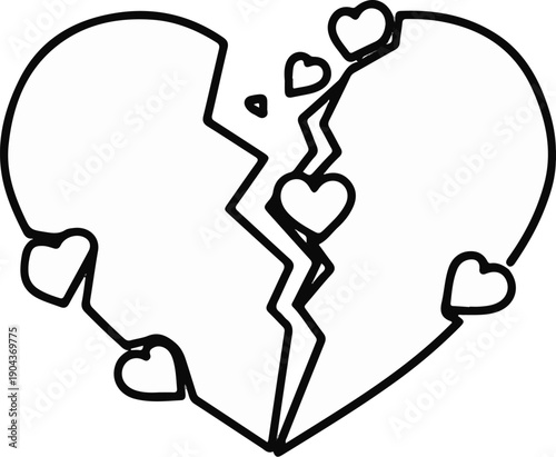 A broken heart with smaller hearts detached