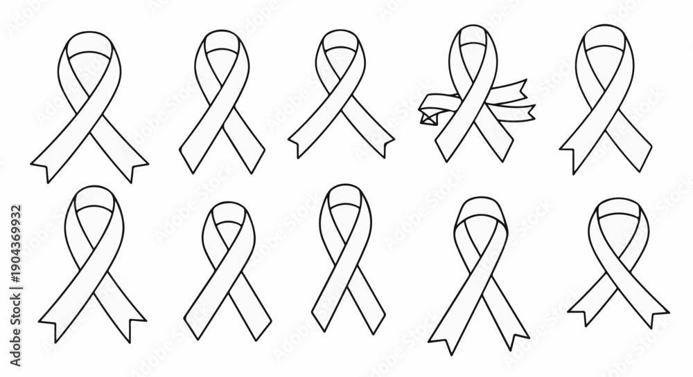 Obraz premium A collection of ten black and white ribbon outlines, some with unique ribbon details