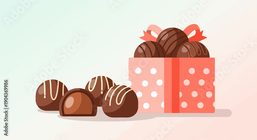 A box overflowing with assorted chocolates sits beside loose treats